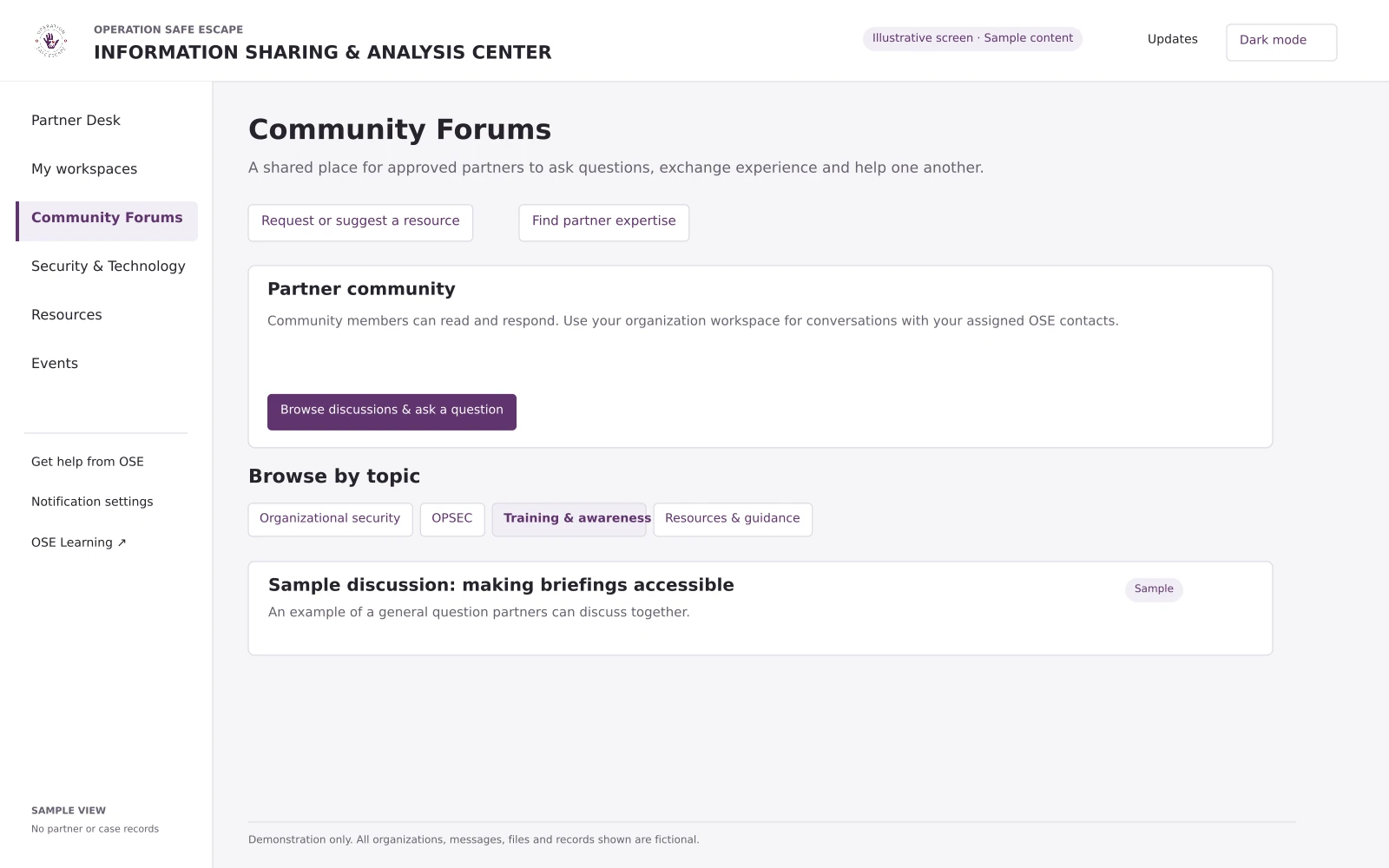 Illustrative community forums
