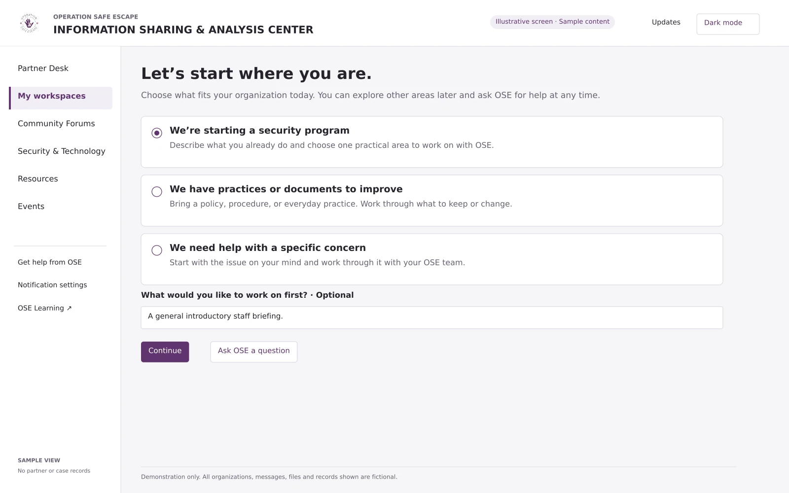 Security program builder starting screen