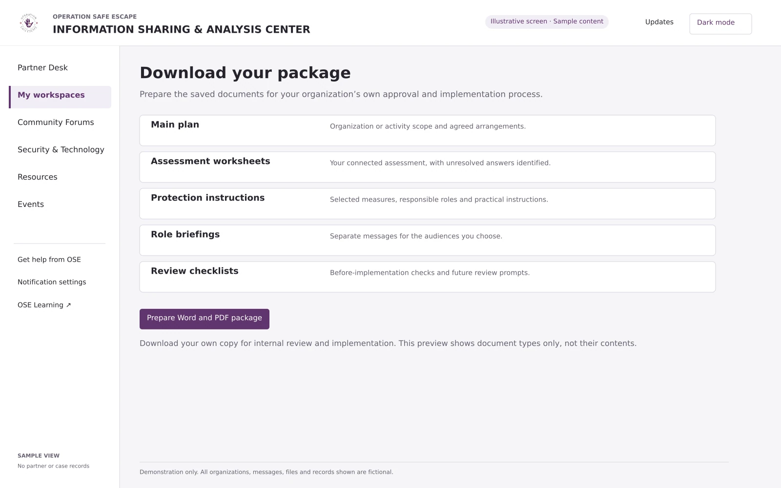 Illustrative OPSEC document export options