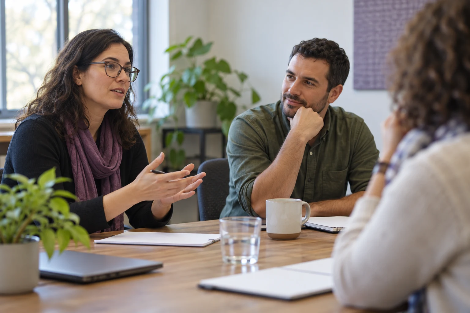 Illustration of professionals working together in a workshop